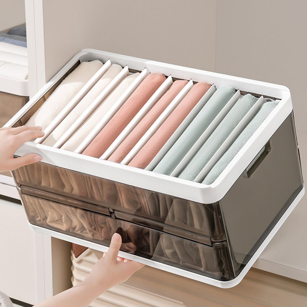 Folding Clothes Organiser Wardrobe Drawer Storage Box With 9 Dividers &amp;amp; Lid