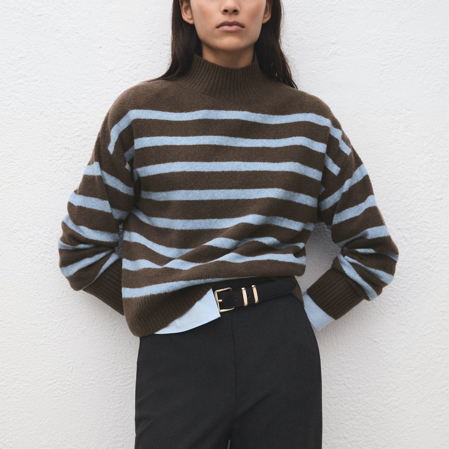 Oversized Striped Turtleneck Sweater - Women | Mango United Kingdom