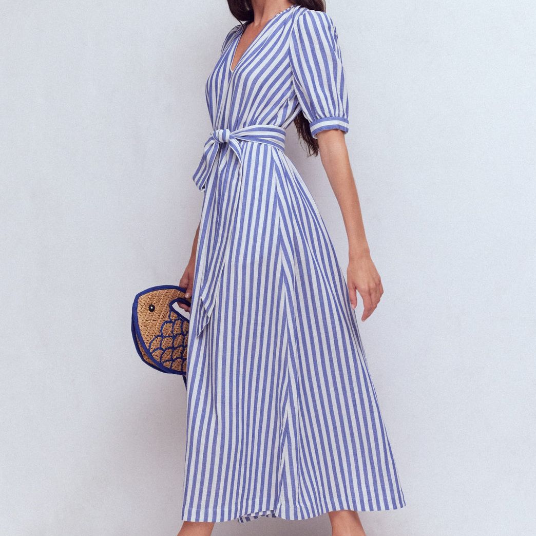 Boden Double Cloth Puff Sleeved Striped Dress