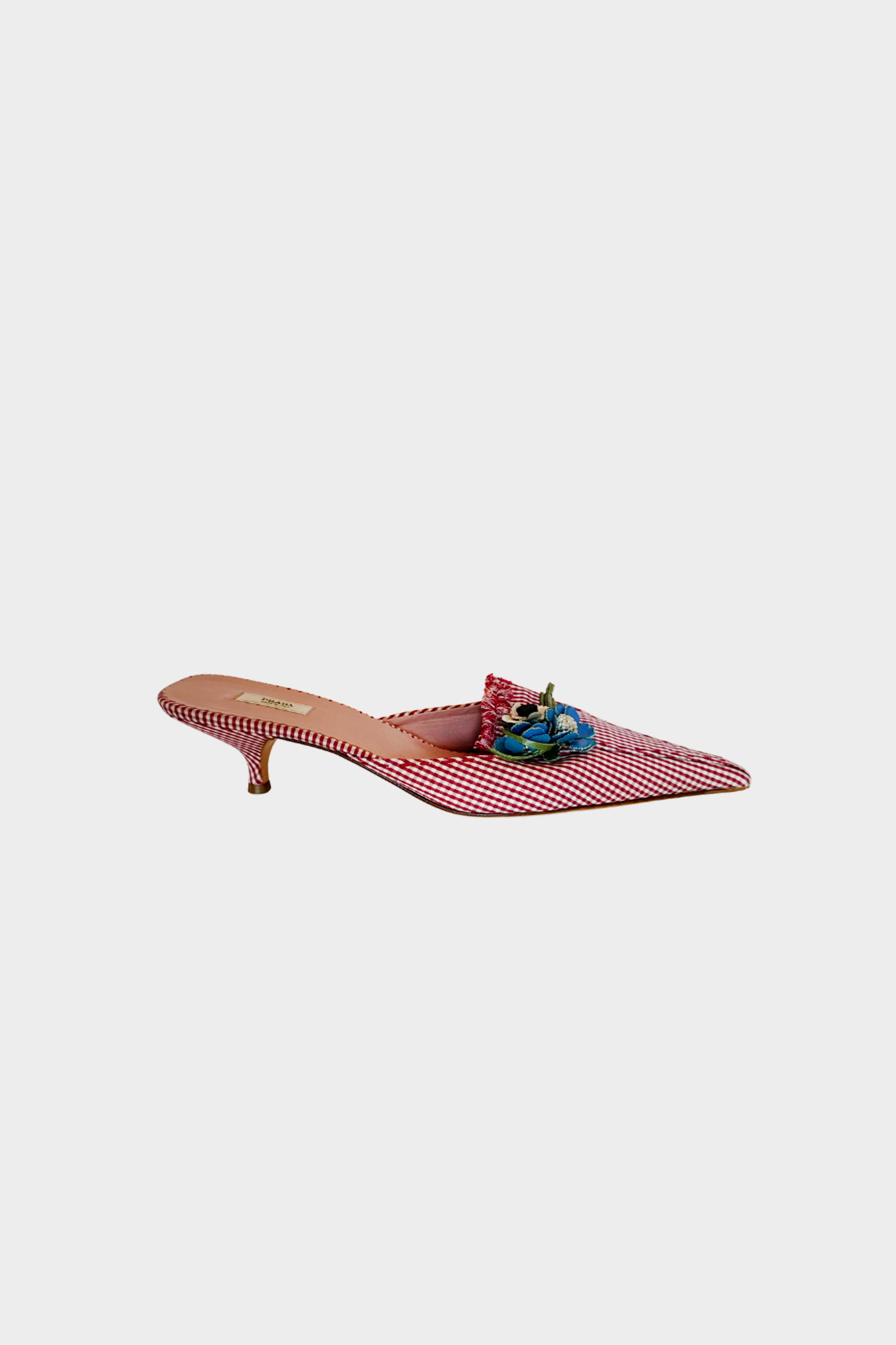 Prada 1990s Red Gingham Print Pointed Toe Mules