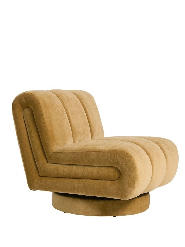 Relaxed Chenille Dark Ochre Yellow Hoxton Swivel Accent Chair