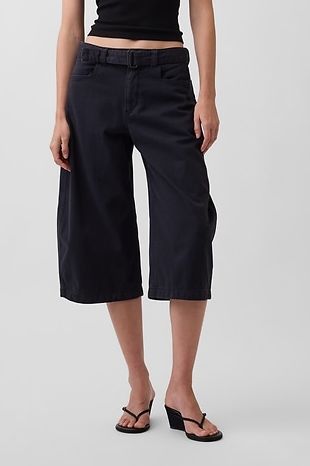 Mid Rise Belted Culotte Barrel Pants
