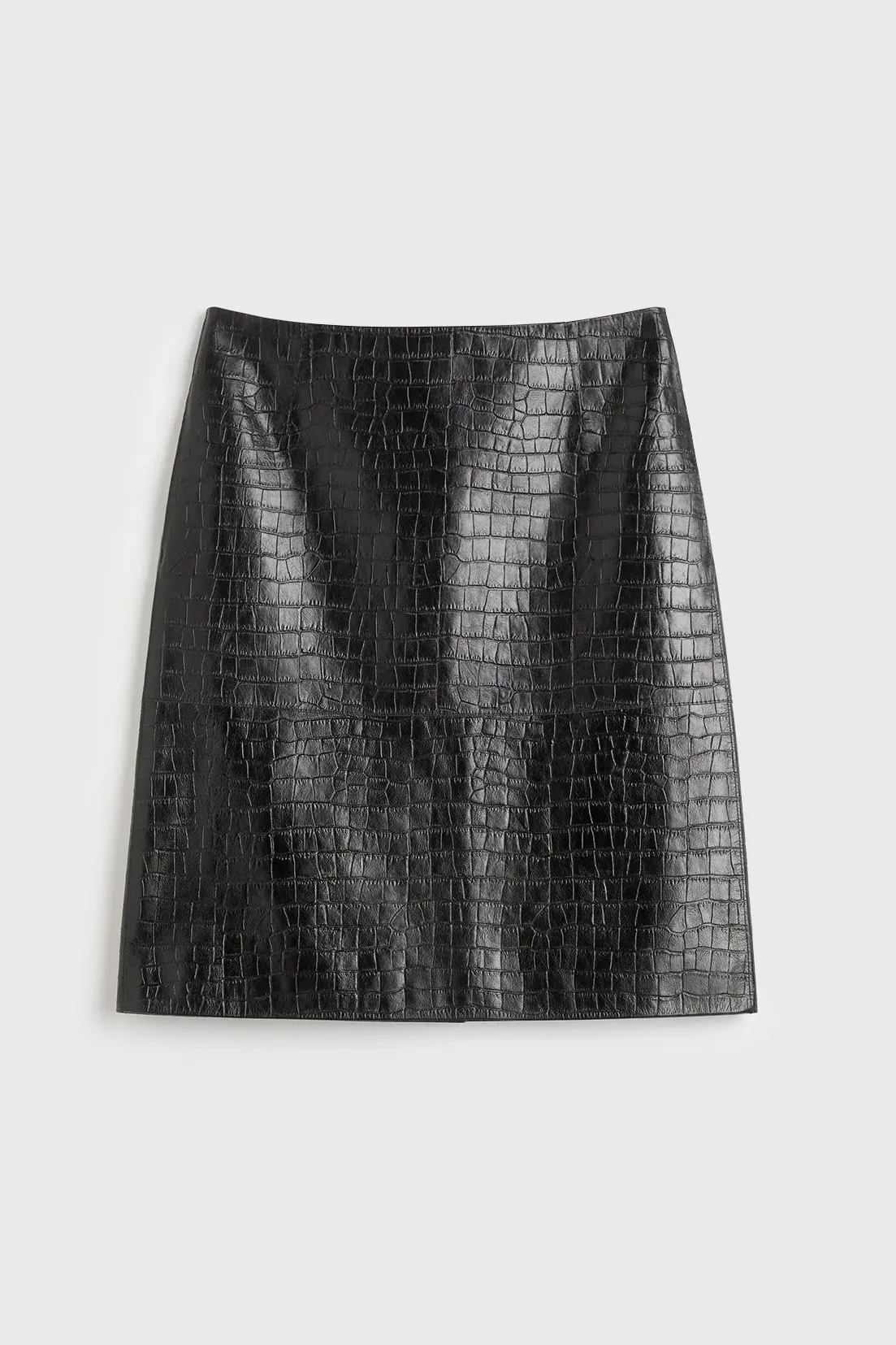 Toteme, Paneled Croco-Embossed Skirt Dark Brown