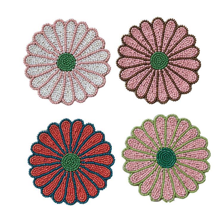 Ophelia &amp;amp; Co. 4-Piece Beaded Glass Flower Shaped Coasters With Jute Tie | Wayfair