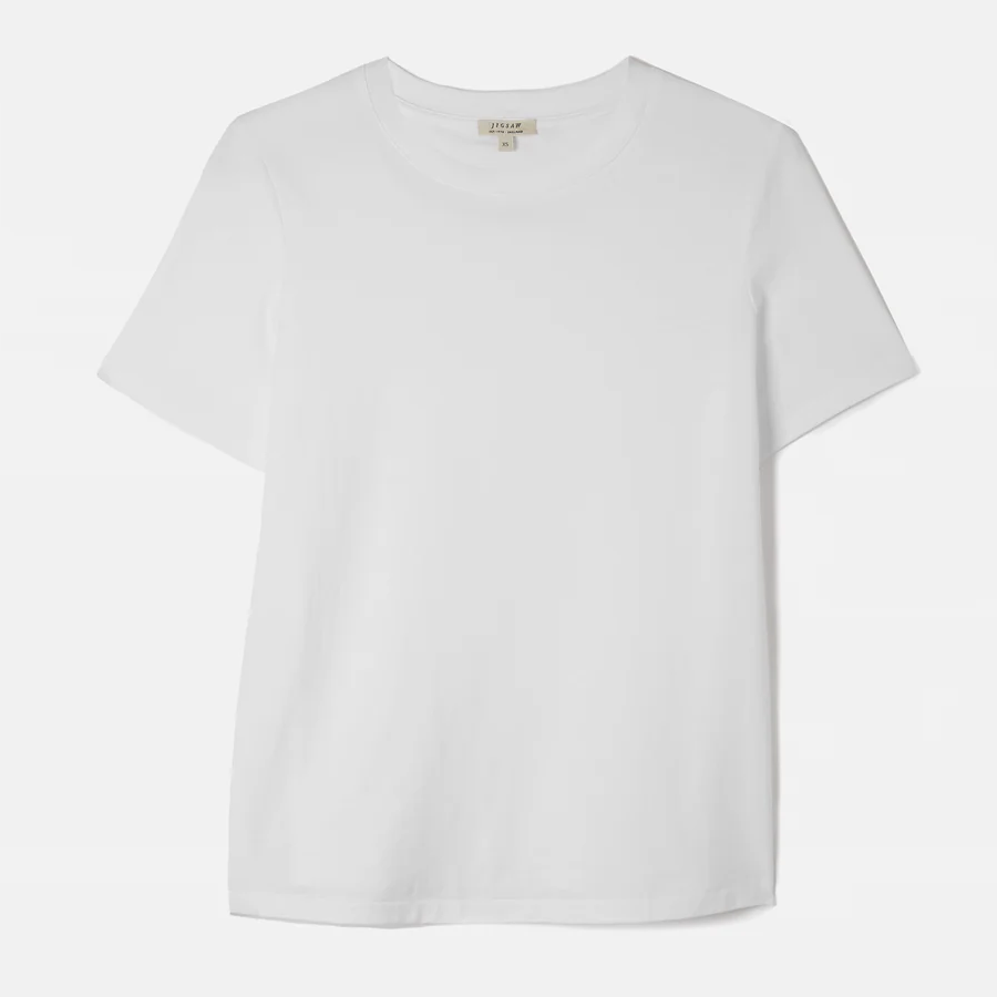 Jigsaw, White Cotton Crew Neck T-shirt