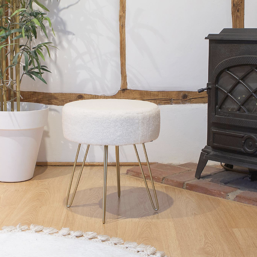 Round Boucle Footstools - H41 X D35cm - Pack of 2