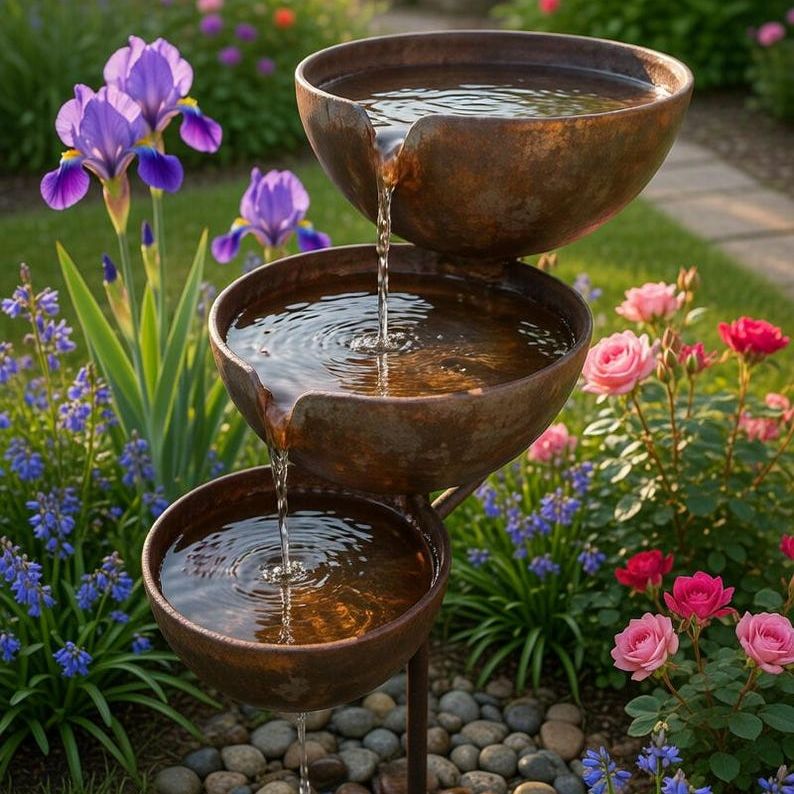 Rain Chain Fountain | Cascading Bowl Water Feature | Zen Garden Decor | Outdoor Water Fountain | Relaxing Patio Decor Gift