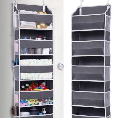 Ulg 1 Pack Over Door Organizer With 5 Large Pockets 10 Mesh Side Pockets, 44 Lbs Weight Capacity Hanging Storage Organizer With Clear Window Kids Toys, Shoes, Diapers, Dark Grey, 5 Layers