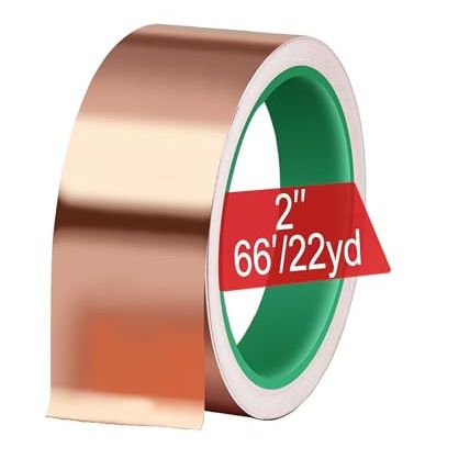 2 Inch X 66 Ft - Copper Foil Tape for Slugs and Snails Dual Conductive Adhesive 22 Yards Extra Wide Emi, Rfi Shielding Tape for Guitar, Electrical Repair, Grounding Barrier for Slug in Gardens