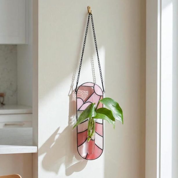 Colorful Stained Glass Plant Holder, Hanging Suncatcher Propagation Vase, Window Decor for Plants, Gift for Plant Lovers