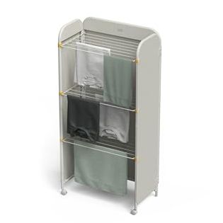 Joseph Joseph Eclipse 3-Tier Adjustable Laundry Drying Rack, Integrated Fabric Cover, Heavy Duty, With Wheels, Folds Flat, 14kg/14m Capacity