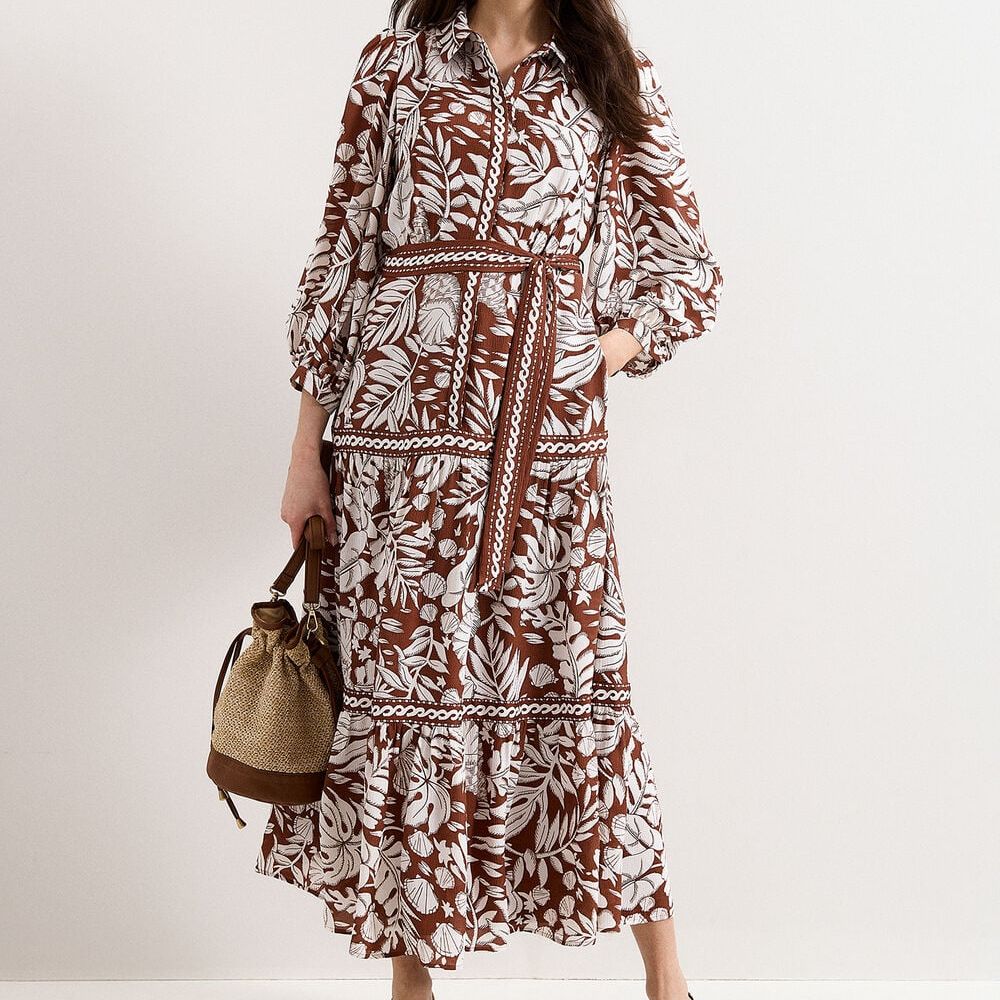 Coralie Tan Print Midi Dress