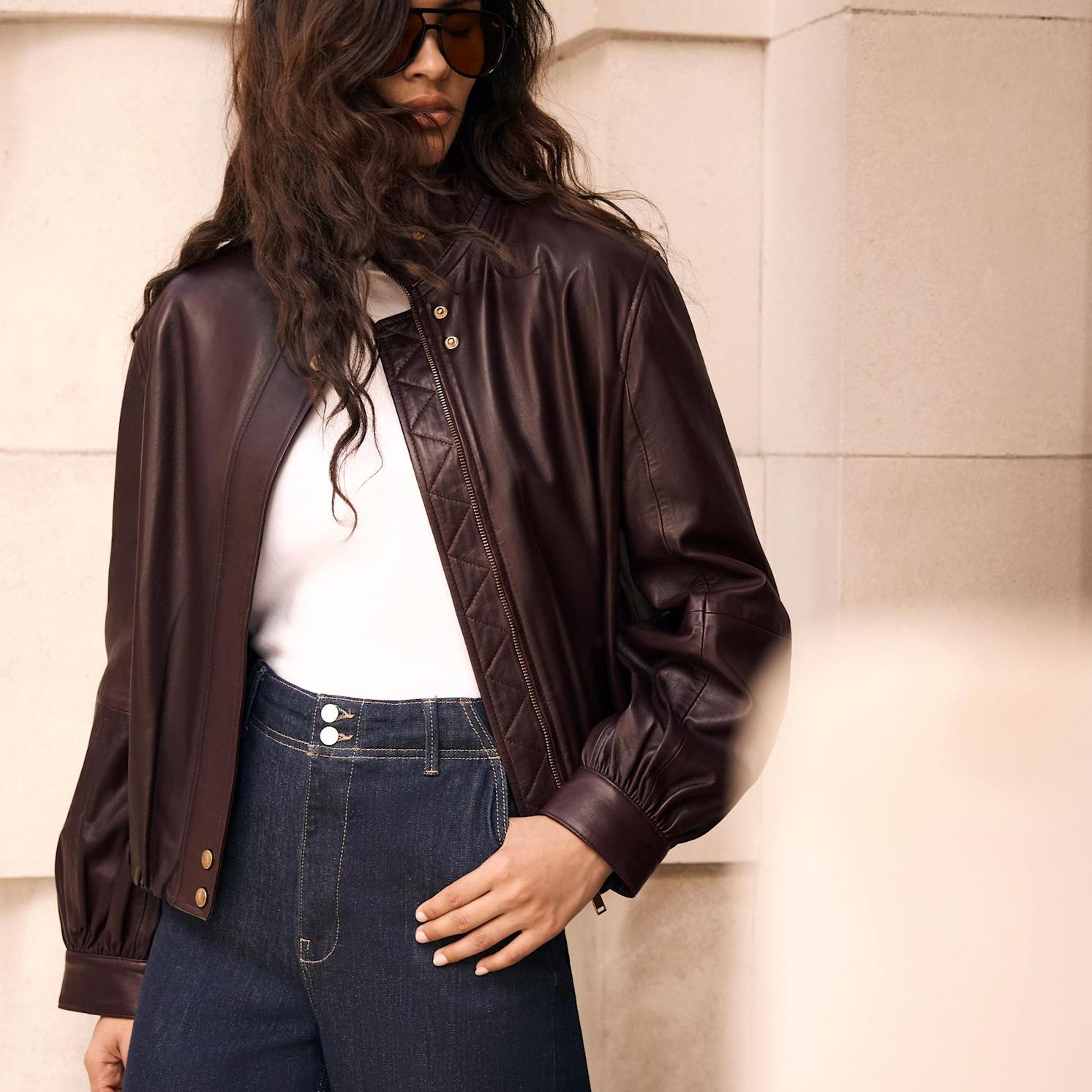 Burgundy Leather Ultimate Funnel Neck Bomber Jacket