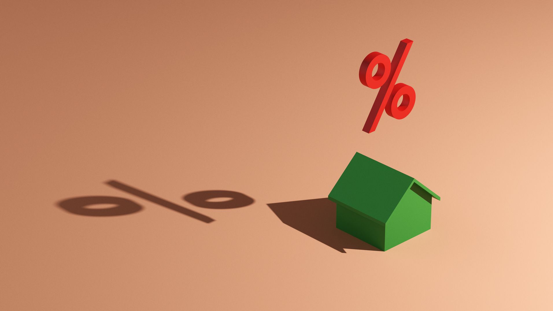 Small green house with a percent sign above it.
