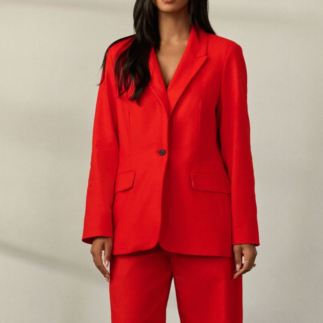 Red Linen Rich Single Breasted Blazer