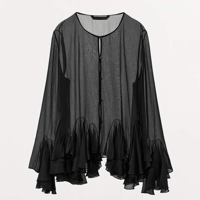 Zara, Black Ruffled Blouse