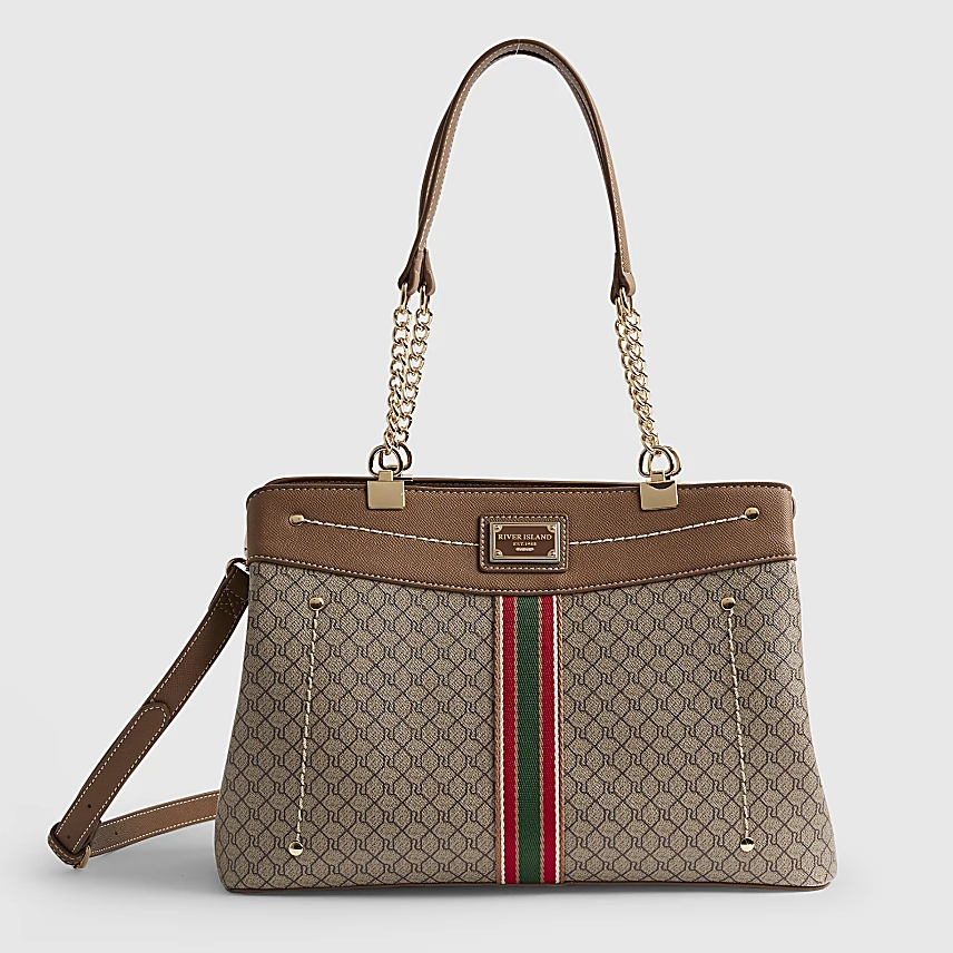 River Island, Beige Monogram Bag