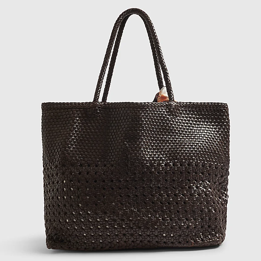 River Island, Brown Leather Woven Shopper Bag