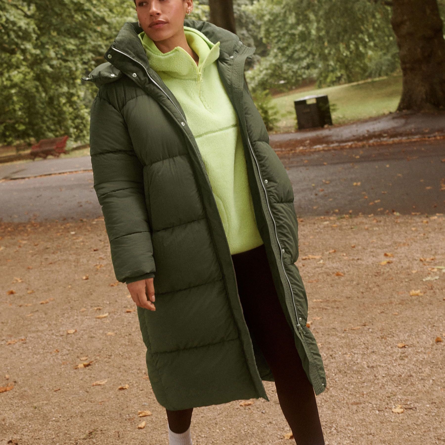 Khaki Green Shower Resistant Longline Padded Coat
