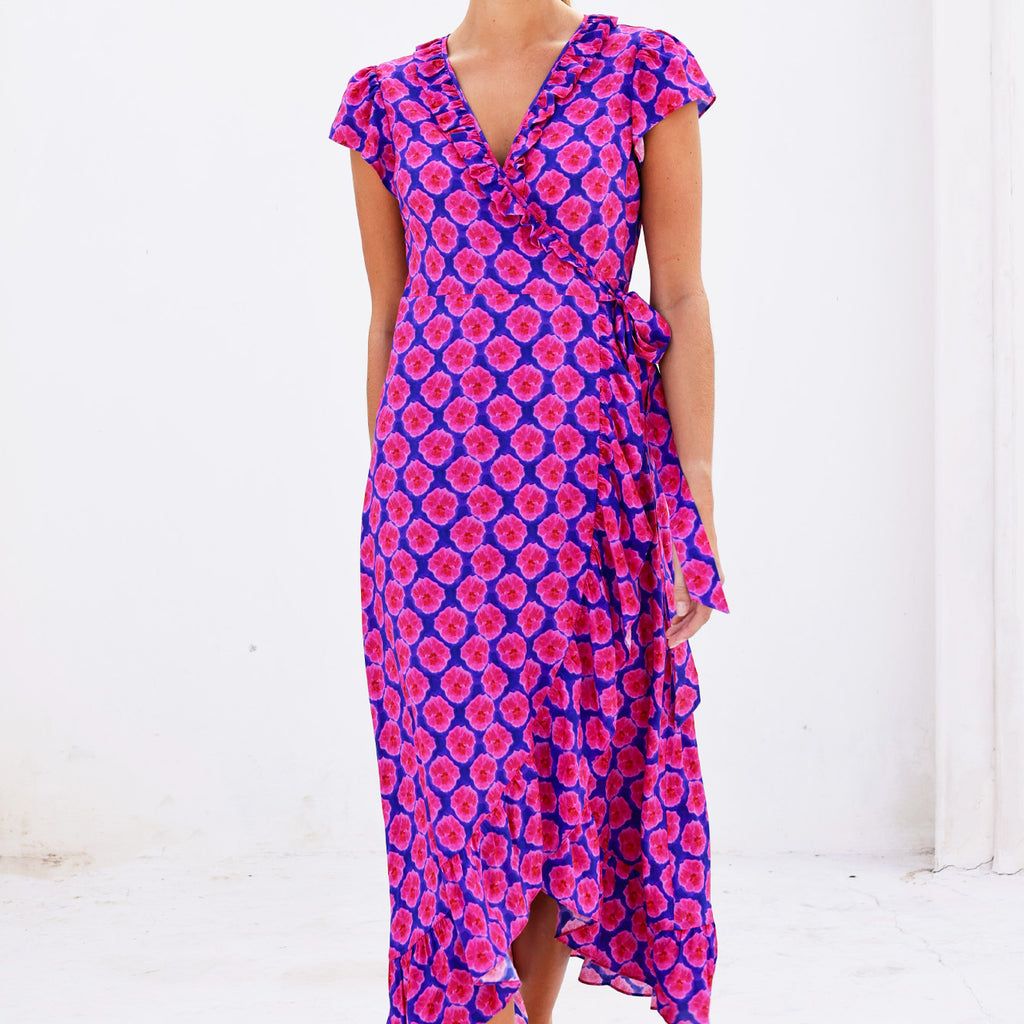 Demi Ecovero&amp;trade; Wrap Dress | Blue/pink