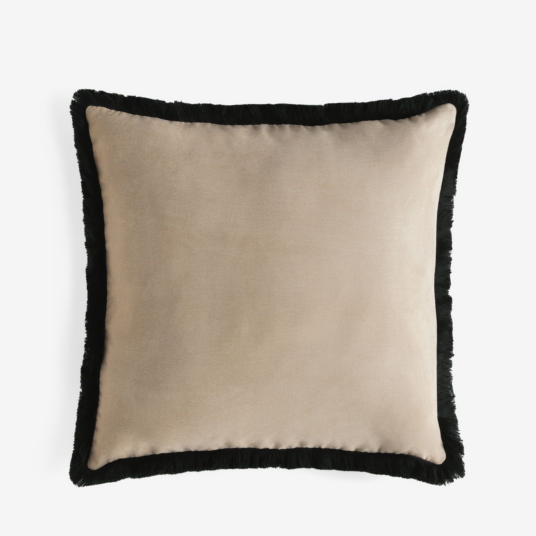 Stone 59 X 59cm Soft Velour Contrast Fringe Cushion - Size 59x59