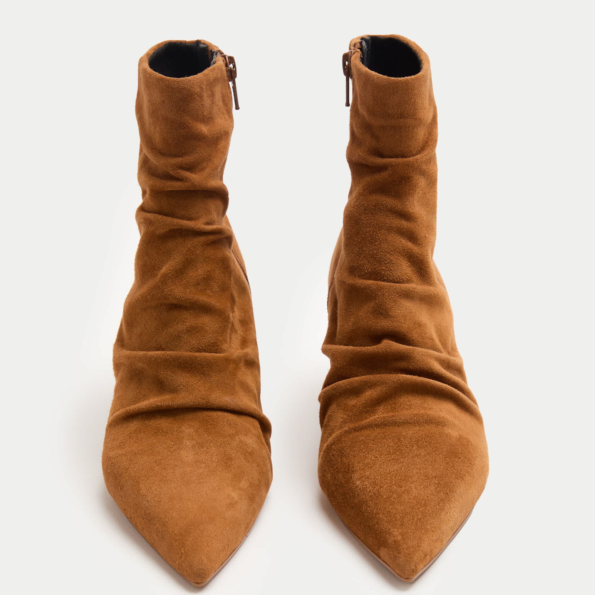 Suede Ruched Kitten Heel Pointed Ankle Boots