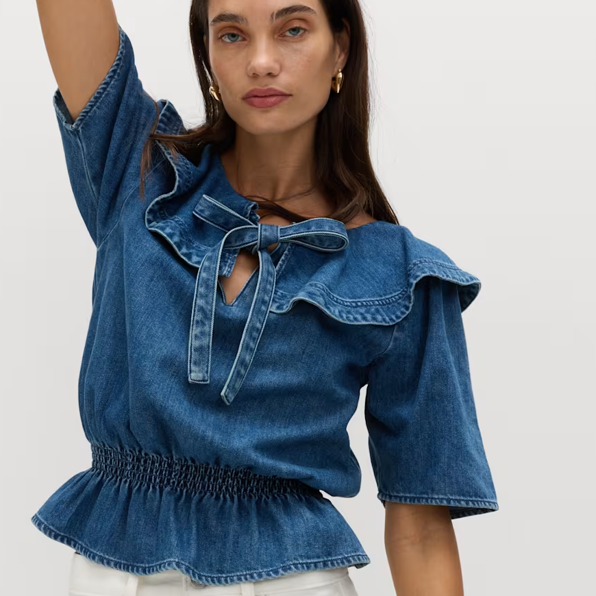 M&amp;amp;S, Denim Ruffled Blouse
