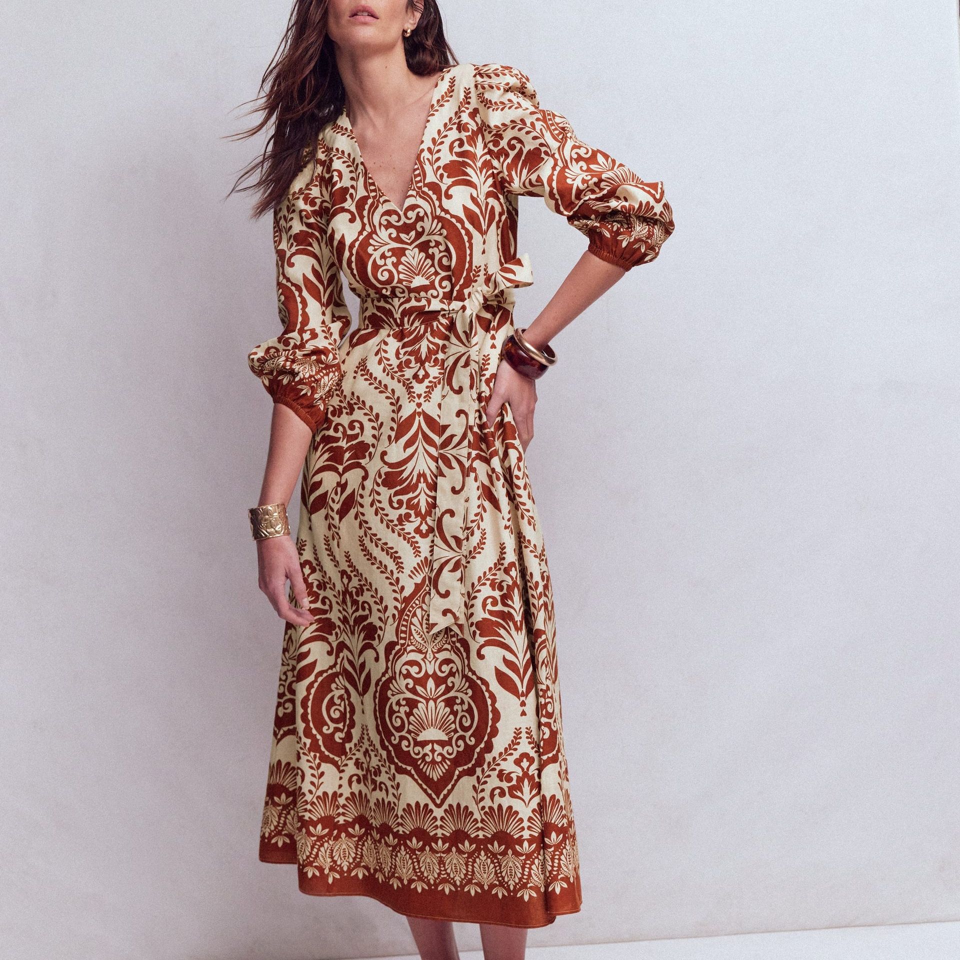 Florence Linen Blend Dress-Orange, Ornamental Garden