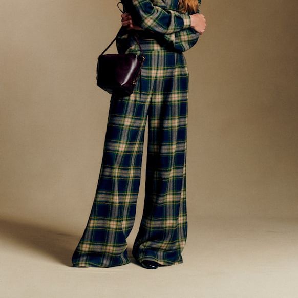 Azzio Trousers - Blue and Green Check - Viscose Ecovero&amp;trade; Lenzing&amp;trade; - S&amp;eacute;zane