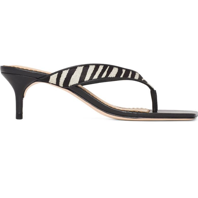 Frankie Zebra Print Calf Hair Thong Sandal