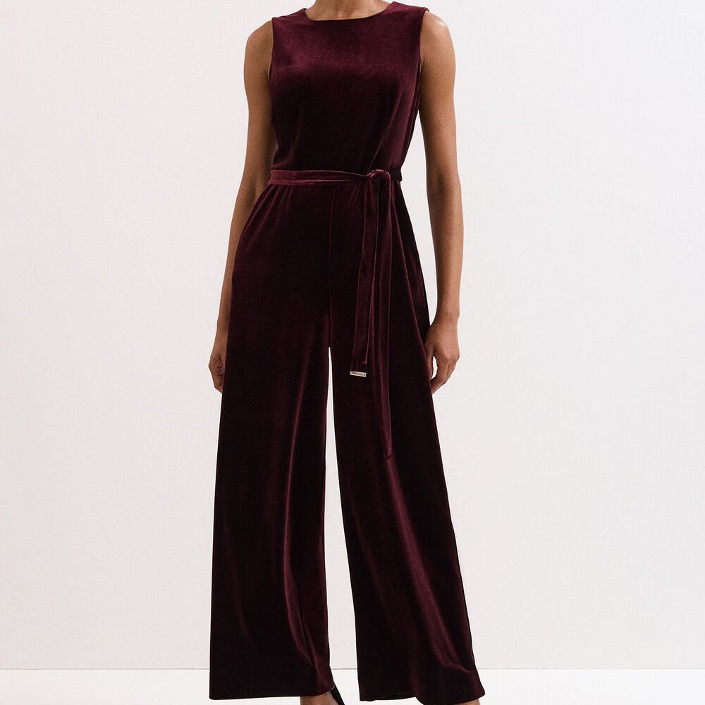 Marta Burgundy Velvet Jumpsuit