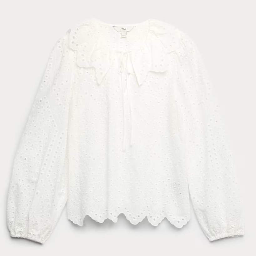 M&amp;amp;S, Pure Cotton Broderie Blouse
