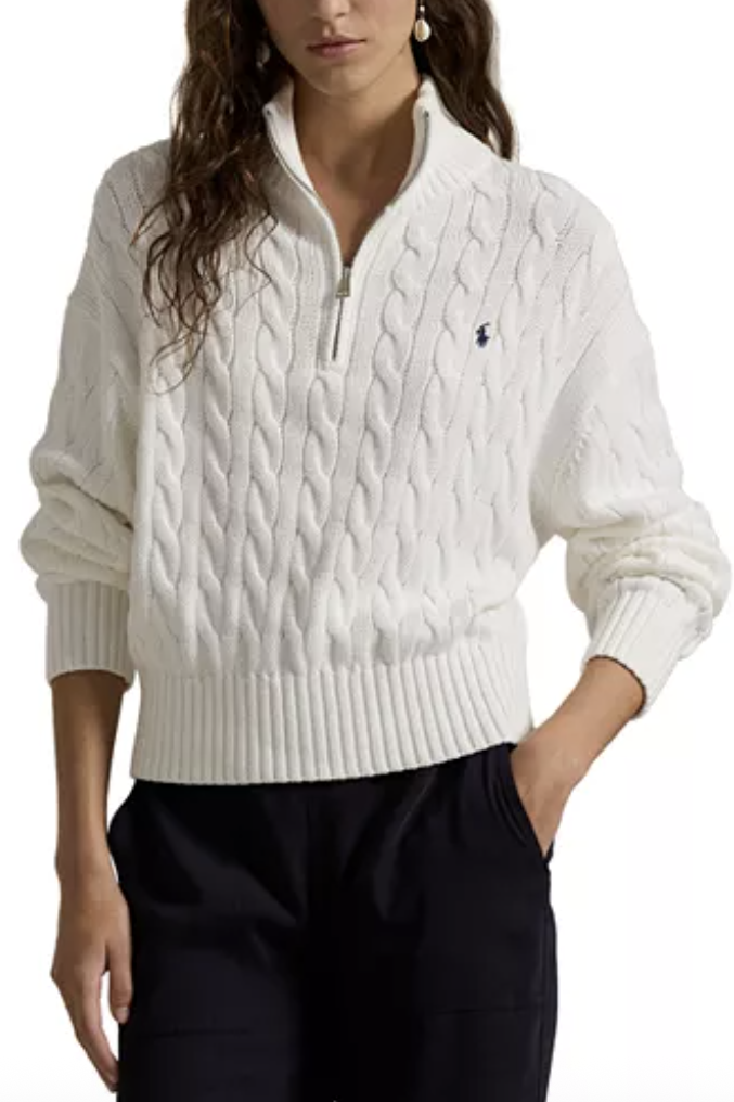 Polo Ralph Lauren, Cable-Knit Cotton Quarter-Zip Sweater