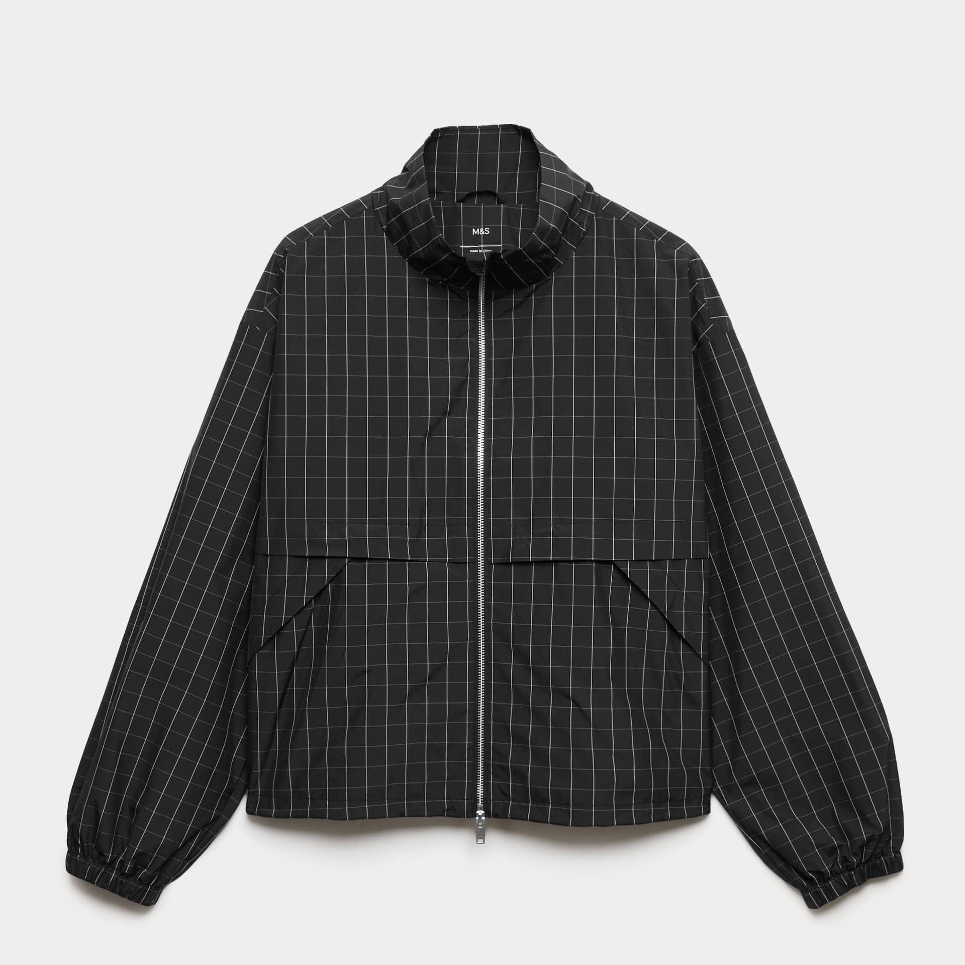 Checked Funnel Neck Windbreaker Jacket