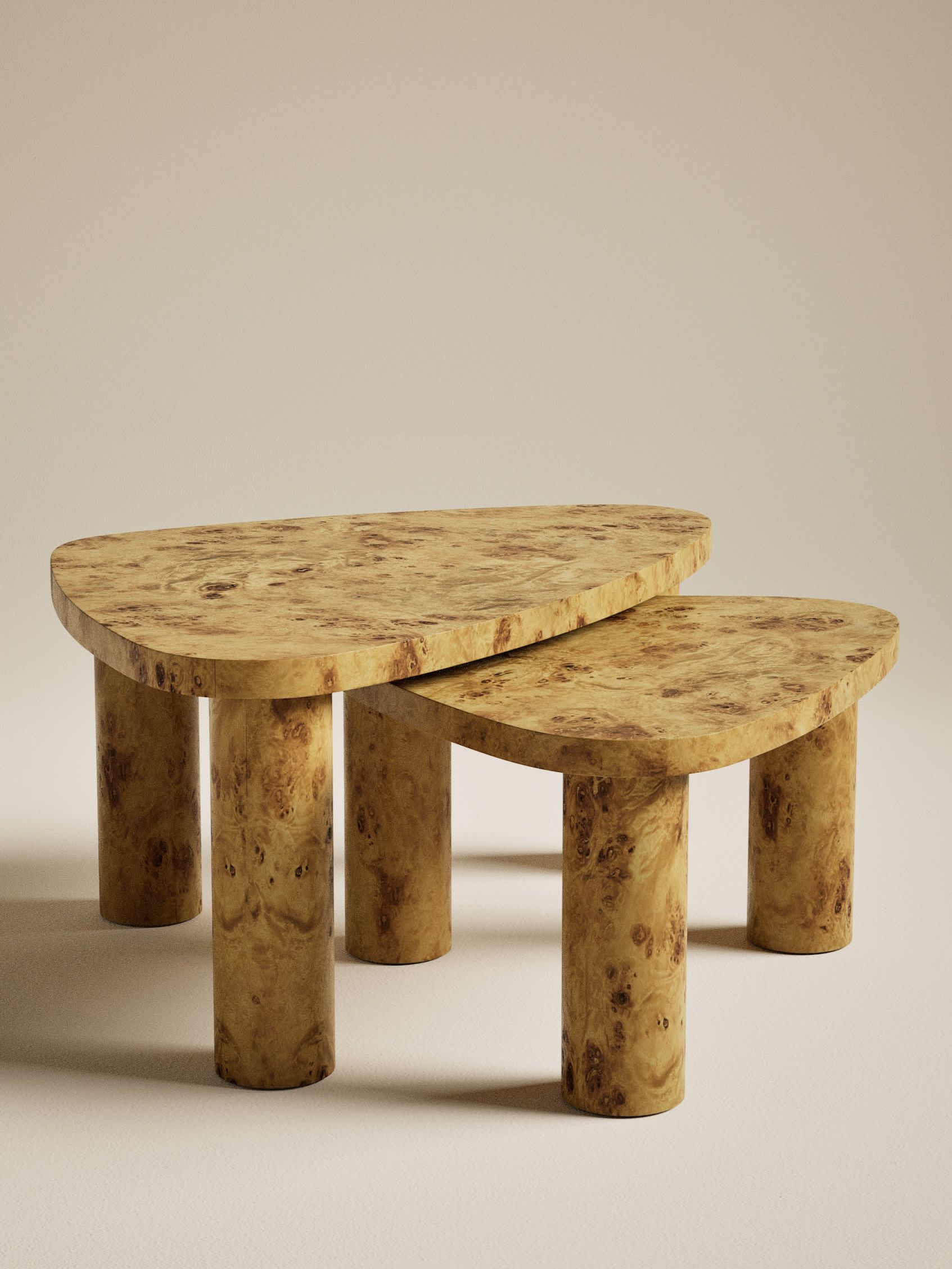 Light Burl Nest of Coffee Tables