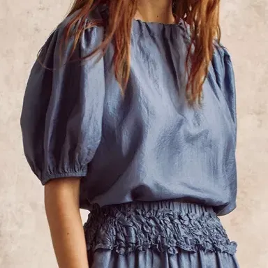 Penelope Chilvers Blue Silk Bow Blouse