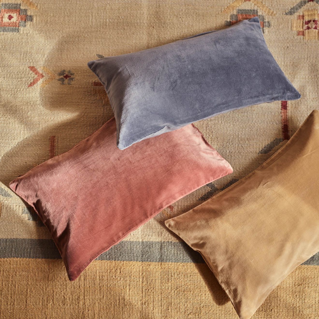 Velvet Cushion, Rectangle, Blue Denim