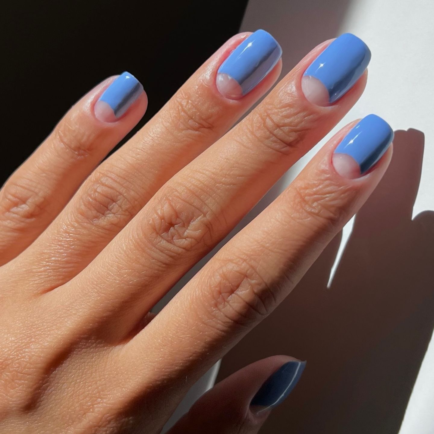 blue manicure with cornflower blue