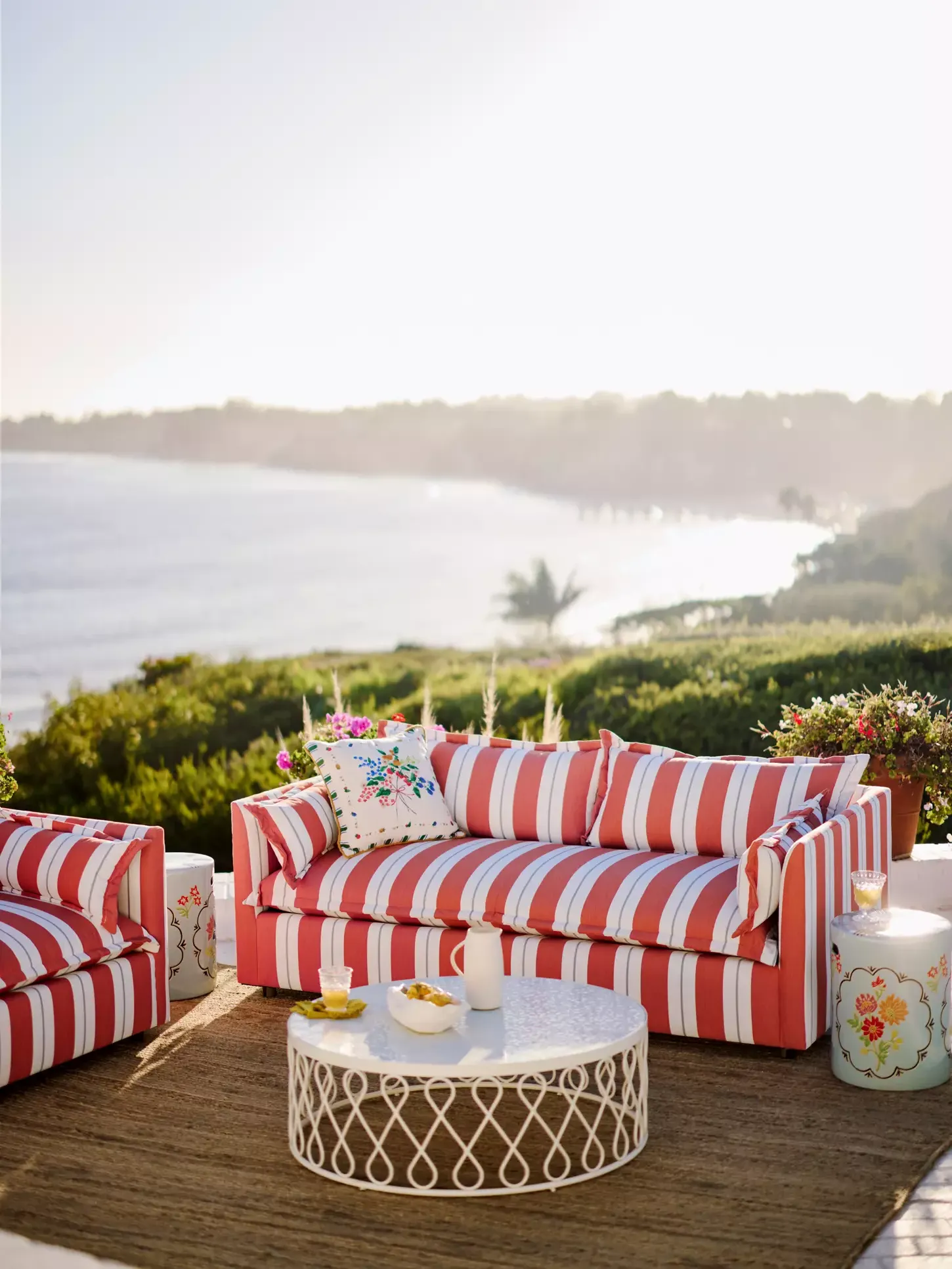 striped sofa on a beach