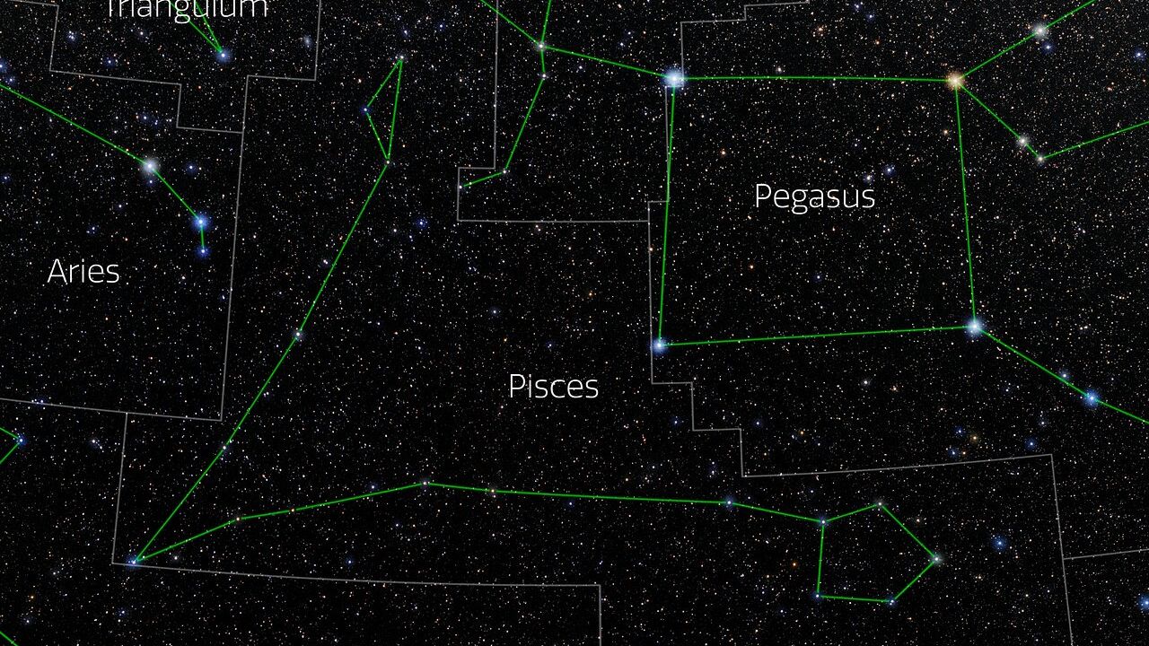 mapa do céu noturno mostrando a localização de Peixes no céu.