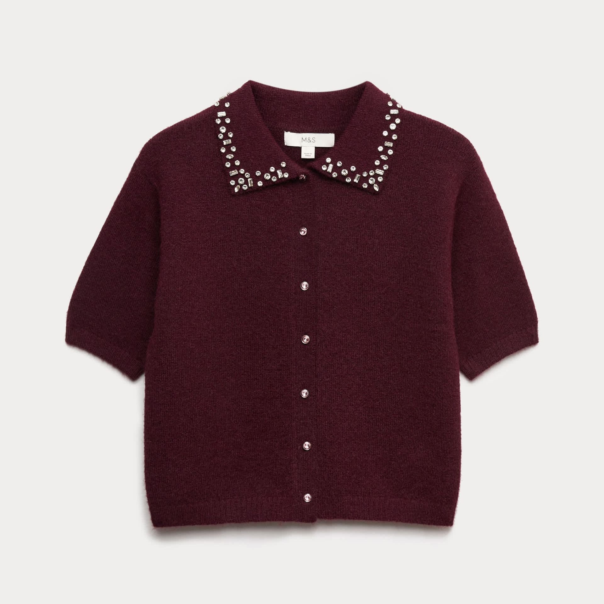 Embellished Cropped Cardigan With Wool