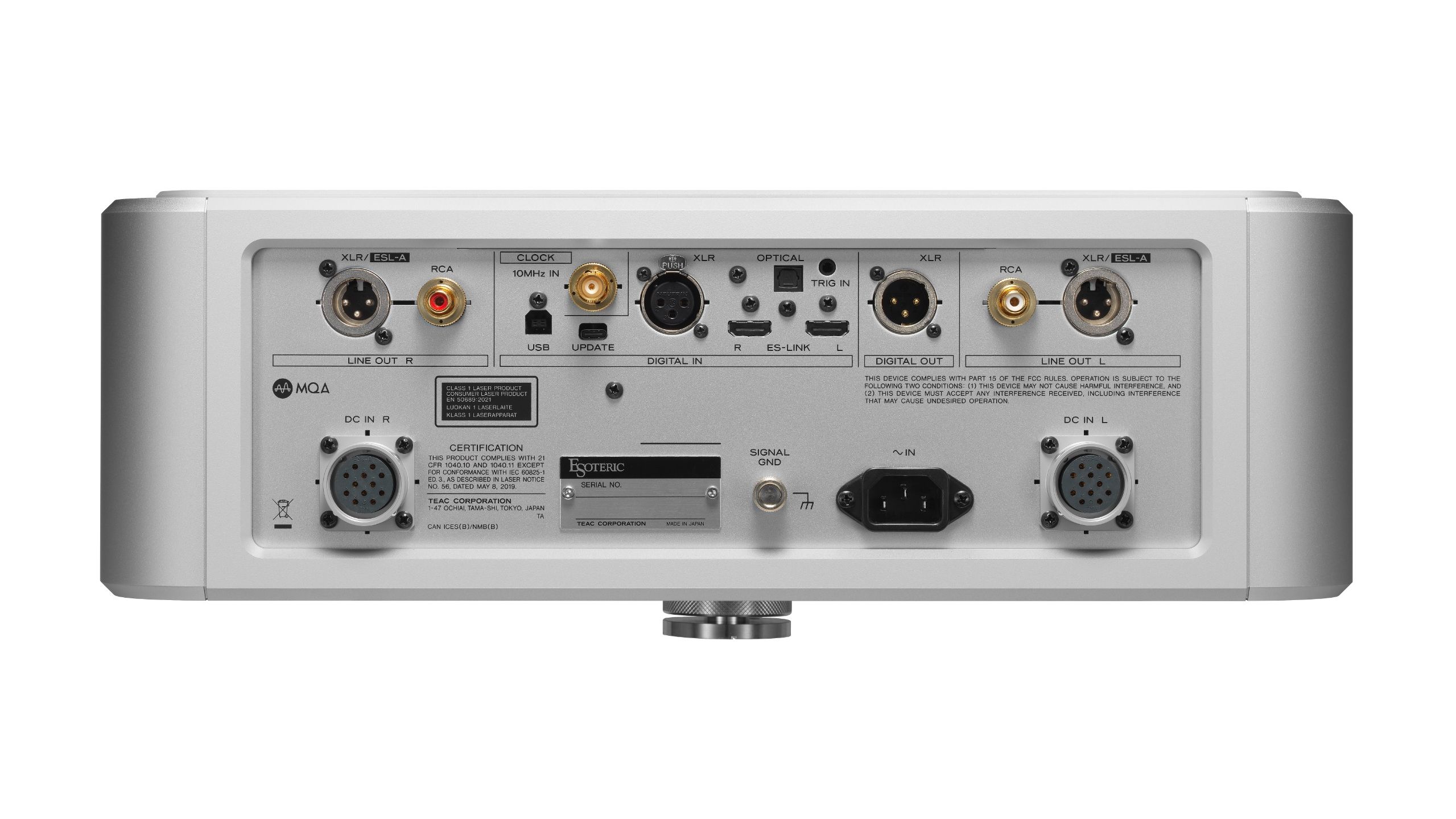 Esoteric's K1XE CD player seen from the back, to show the inputs