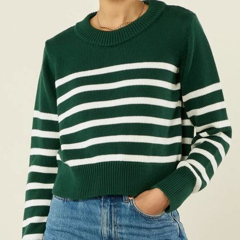 Devon Jumper: Cotton, Green and White Stripe