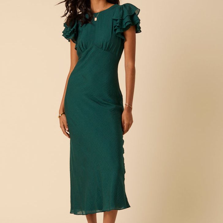 Green Frill Sleeve Lola Midi Dress