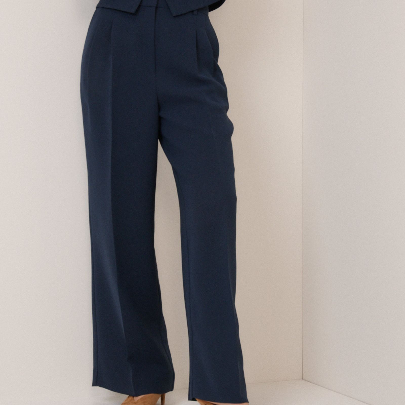 Navy Wide Leg Jax Crepe Trousers