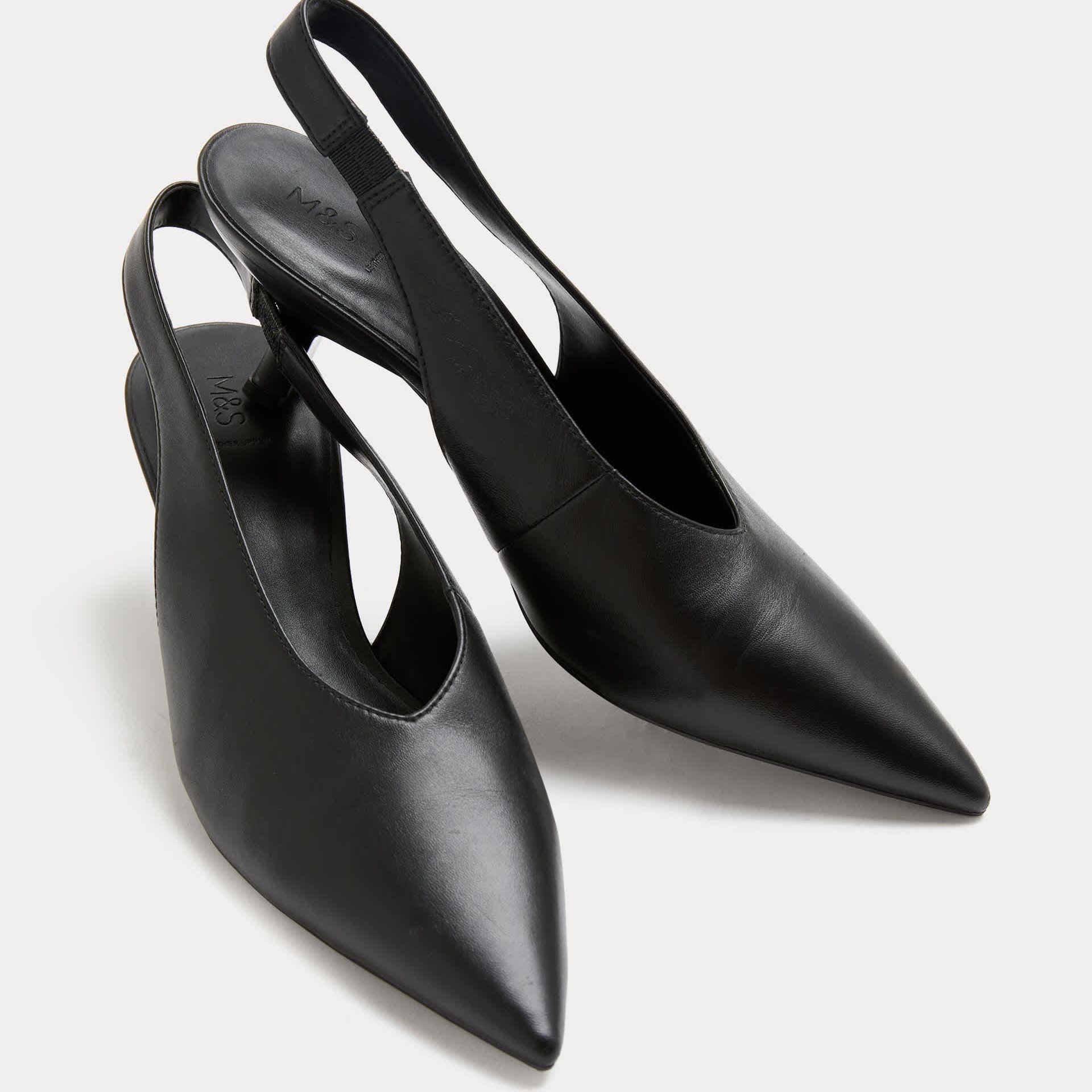 Leather Kitten Heel Slingback Court Shoes