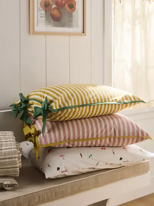 Maeve Brynne Cotton Percale Stripe Tie Printed Pillowcases - Set of 2