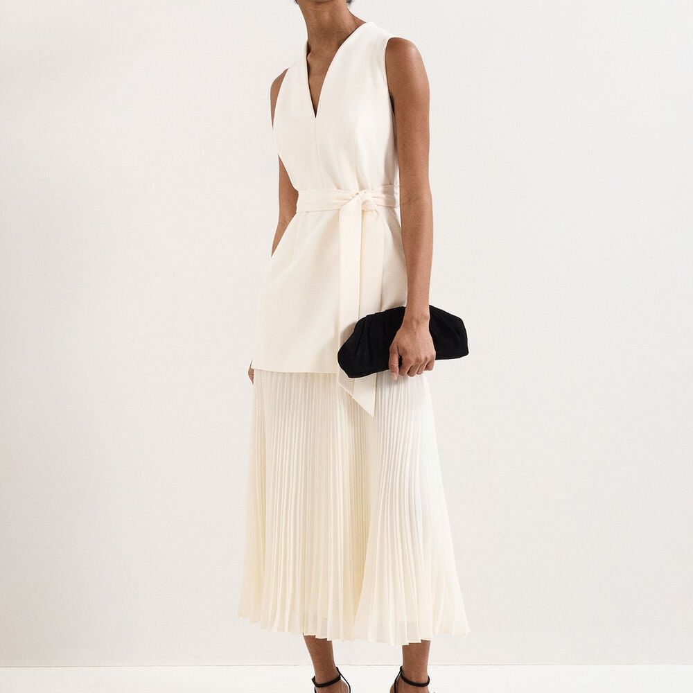 Pia Ivory Tailored Pleated Midi Dress
