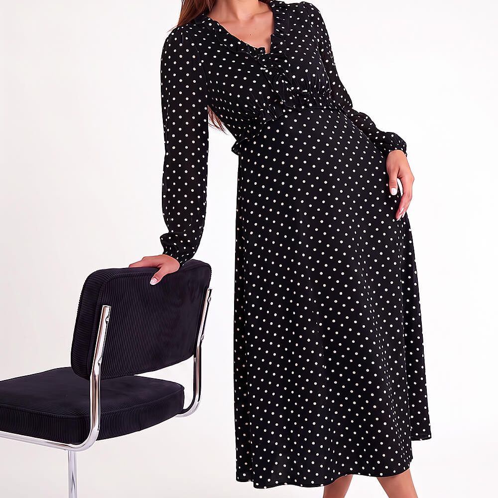 Polka Dot Frill Midi Dress