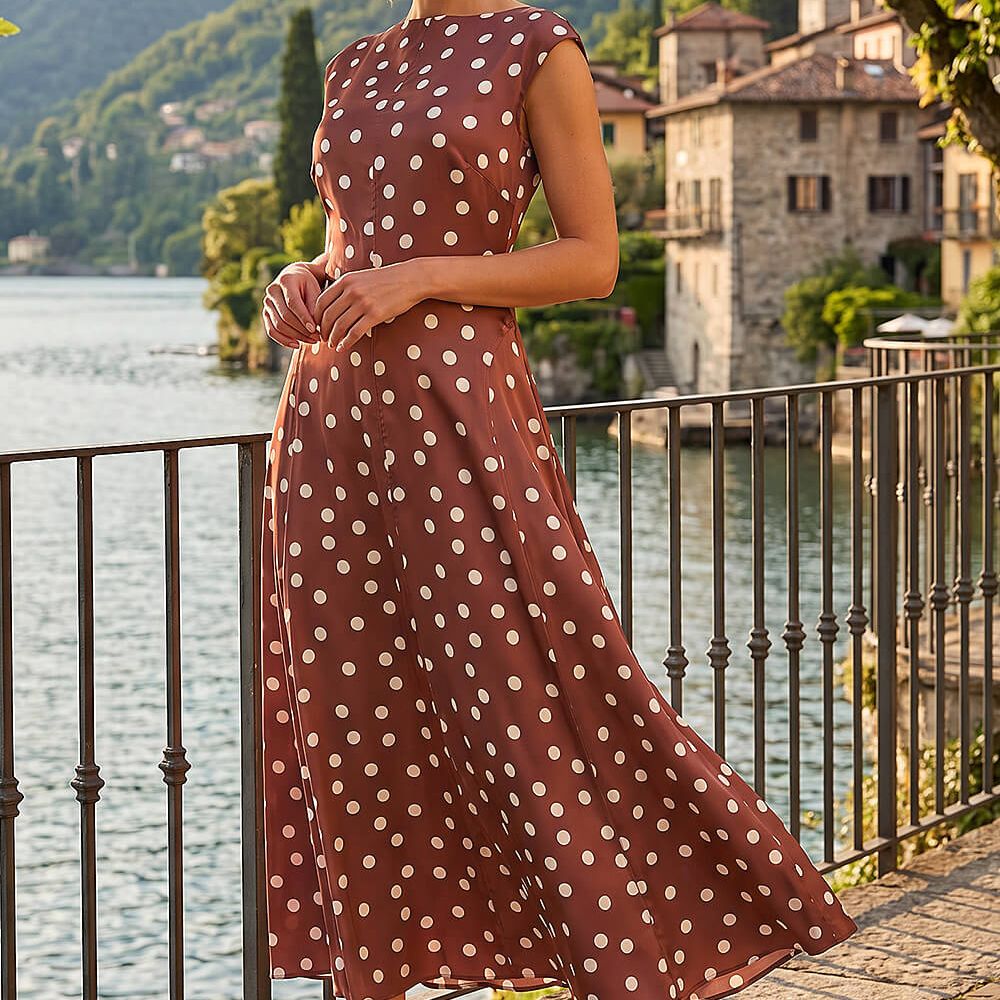 Polka Dot Boat Neck Dress